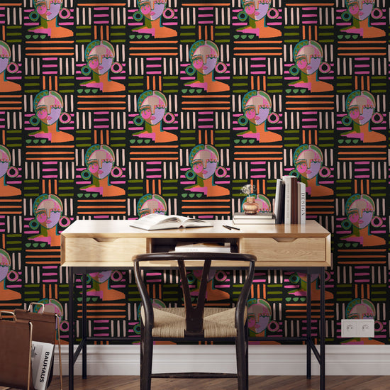 brittany atkinson art collaboration geometric stripe wallpaper wall covering grasscloth grass cloth paper weave textured custom luxury natural woman artist women contemporary modern interior design bold tailor made Eco-Friendly
Non-toxic
High-quality 
Sustainable
Retro chic
Grand millennial
Maximalism 
Traditional
Dopamine decor 
black pink multicolored lines stripes