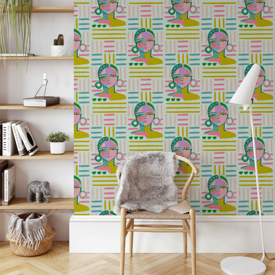 brittany atkinson art collaboration geometric stripe wallpaper wall covering grasscloth grass cloth paper weave textured custom luxury natural woman artist women contemporary modern interior design bold tailor made Eco-Friendly
Non-toxic
High-quality 
Sustainable
Retro chic
Grand millennial
Maximalism 
Traditional
Dopamine decor 
multicolored lines stripes pink white green cream blue