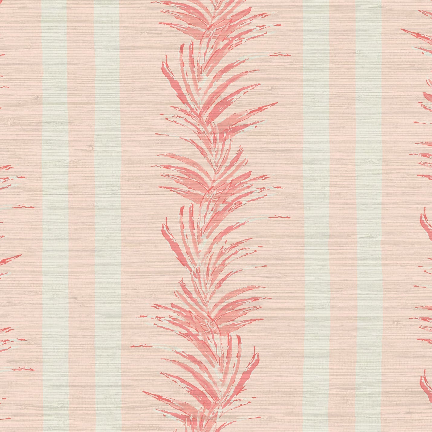 Grasscloth wallpaper Natural Textured Eco-Friendly Non-toxic High-quality  Sustainable Interior Design Bold Custom Tailor-made Retro chic Grand millennial Maximalism  Traditional Dopamine decor Tropical Jungle Coastal Garden Seaside Seashore Waterfront Vacation home styling Retreat Relaxed beach vibes Beach cottage Shoreline Oceanfront Nautical Cabana preppy Cottage core Countryside Vintage vertical stripe cabana leaf palm pale baby pink coral rose white girl girlie kids nursery