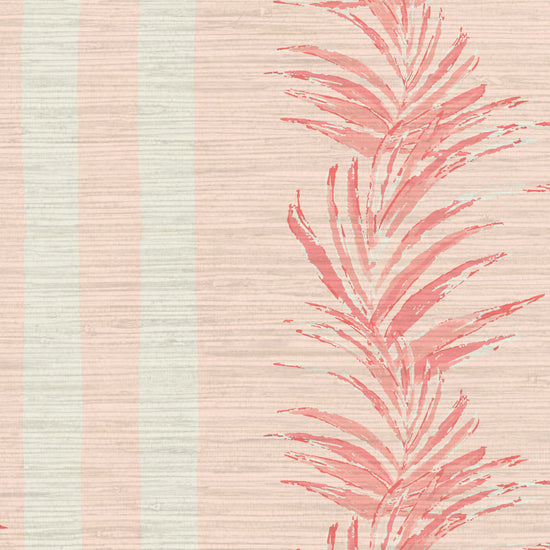 Grasscloth wallpaper Natural Textured Eco-Friendly Non-toxic High-quality Sustainable Interior Design Bold Custom Tailor-made Retro chic Grand millennial Maximalism Traditional Dopamine decor Tropical Jungle Coastal Garden Seaside Seashore Waterfront Vacation home styling Retreat Relaxed beach vibes Beach cottage Shoreline Oceanfront Nautical Cabana preppy Cottage core Countryside Vintage vertical stripe cabana leaf palm pale baby pink coral rose white girl girlie kids nursery