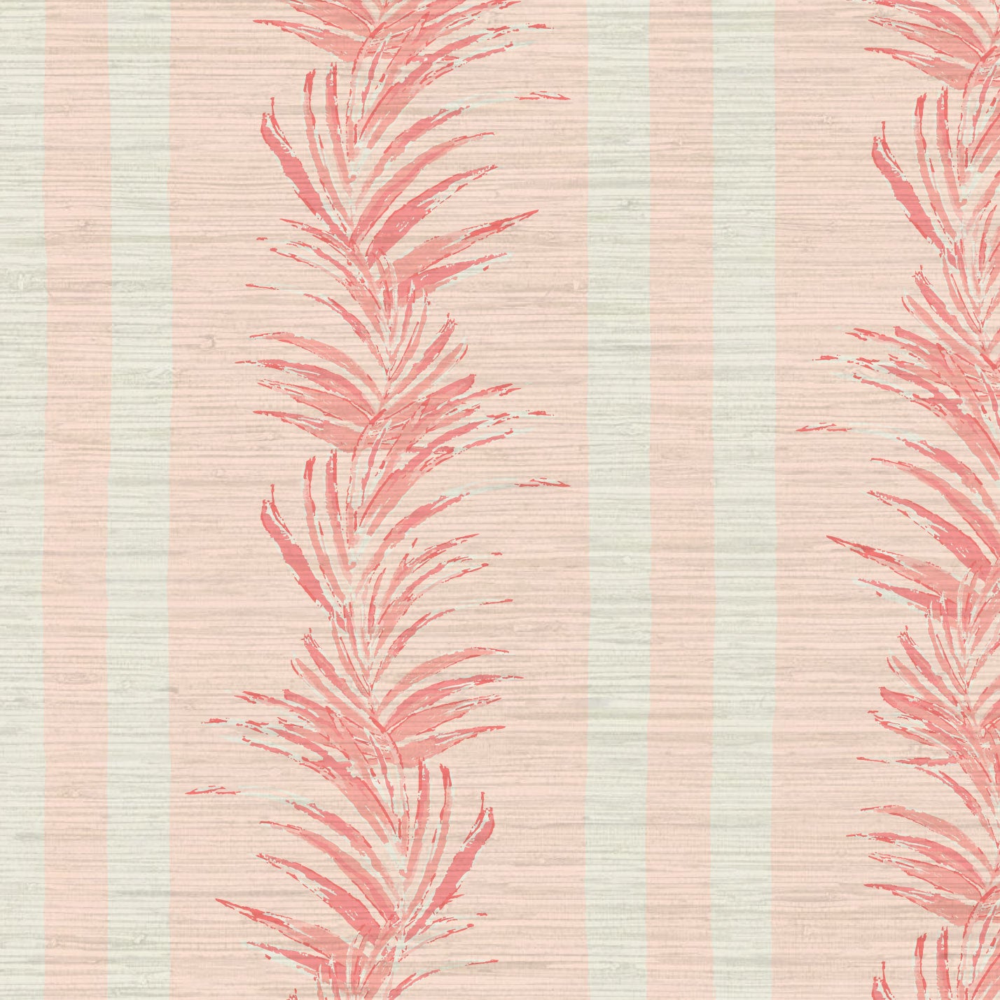 Grasscloth wallpaper Natural Textured Eco-Friendly Non-toxic High-quality  Sustainable Interior Design Bold Custom Tailor-made Retro chic Grand millennial Maximalism  Traditional Dopamine decor Tropical Jungle Coastal Garden Seaside Seashore Waterfront Vacation home styling Retreat Relaxed beach vibes Beach cottage Shoreline Oceanfront Nautical Cabana preppy Cottage core Countryside Vintage vertical stripe cabana leaf palm pale baby pink coral rose white girl girlie kids nursery