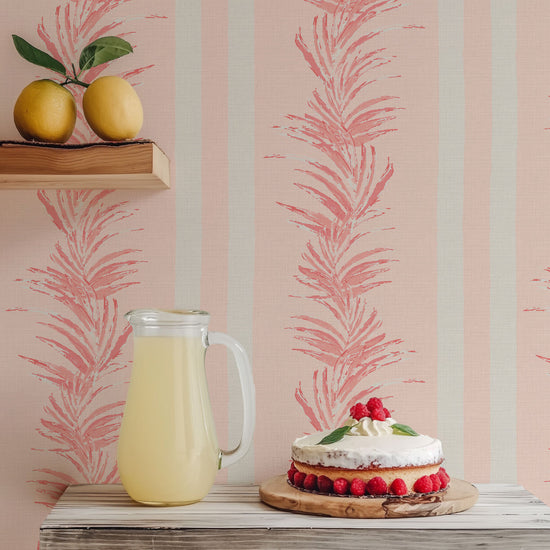 Fern Fever Stripes Textured Performance Vinyl Wallpaper in Coral Splashes