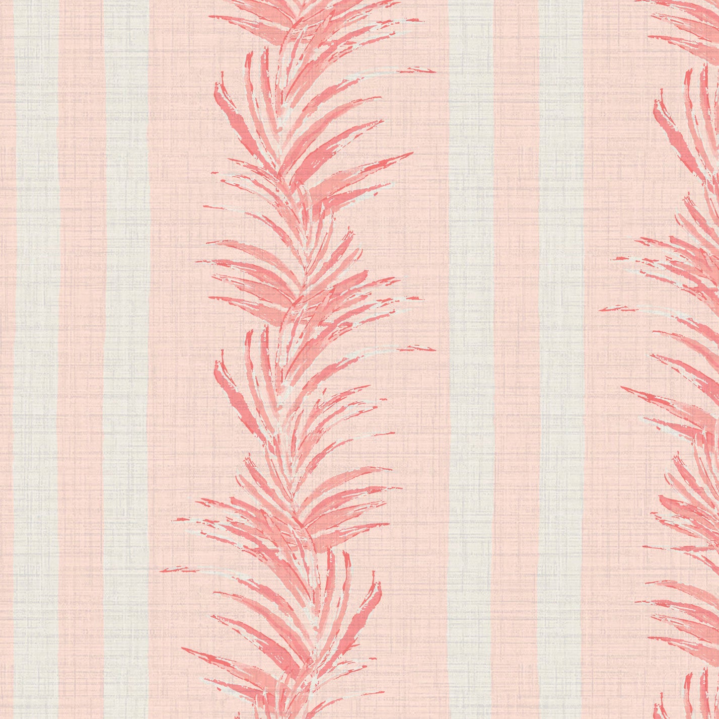 Fern Fever Stripes Textured Performance Vinyl Wallpaper in Coral Splashes