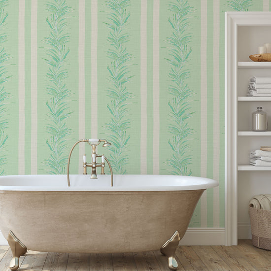 Fern Fever Stripes Textured Performance Vinyl Wallpaper in Mint Condition