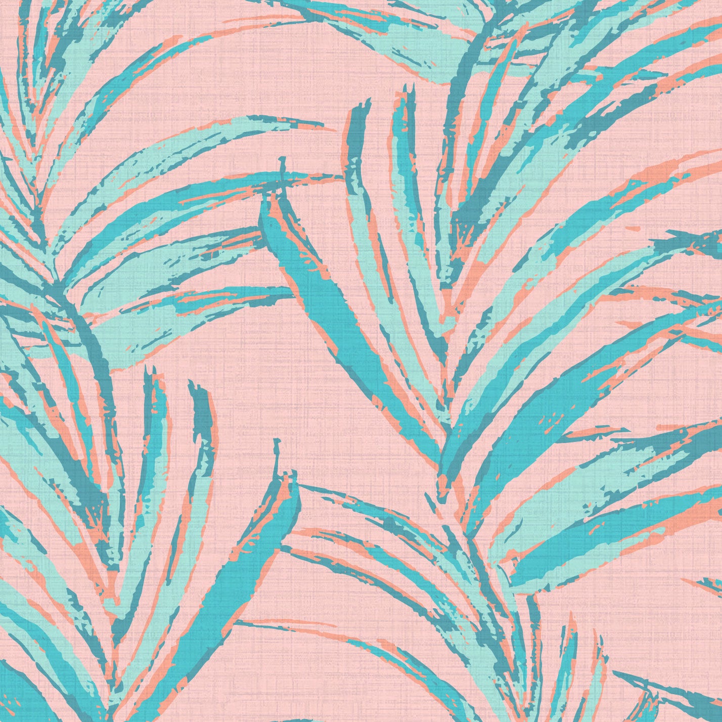 Fern Forest Striped Leaf Textured Performance Vinyl Wallpaper in Bahama Blue & Coral