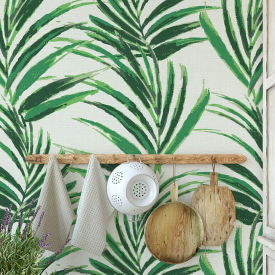 Fern Forest Striped Leaf Textured Performance Vinyl Wallpaper in Green with Envy