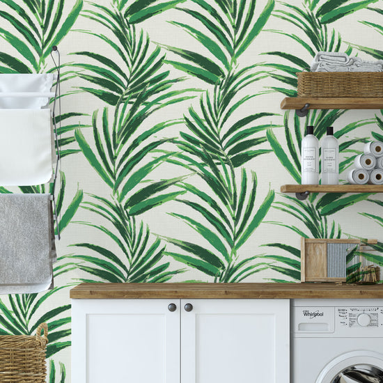 Fern Forest Striped Leaf Textured Performance Vinyl Wallpaper in Green with Envy