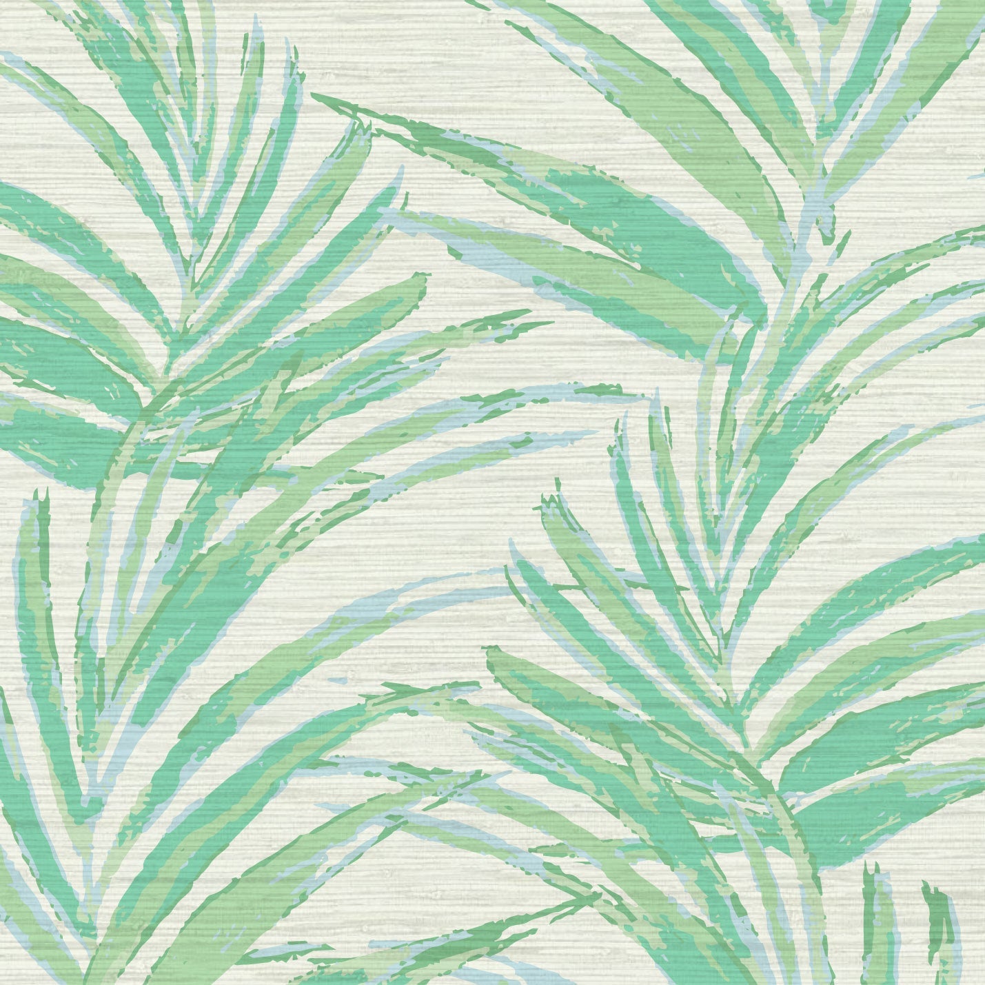 grasscloth printed wallpaper of linear twisted palm leaves vertical oversized stripes Grasscloth Natural Textured Eco-Friendly Non-toxic High-quality Sustainable practices Sustainability Interior Design Wall covering Bold Wallpaper Custom Tailor-made Retro chic Tropical jungle beverly hills hilton hotel palm print garden botanical Coastal Seashore Waterfront Vacation home styling Retreat Relaxed beach vibes Beach cottage Shoreline beverly hills hotel ocean blue sky light baby pastel green mint sage