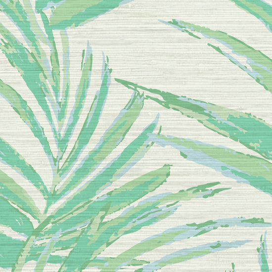 Fern Forest Striped Leaf in Mint Milkshake on Grasscloth Wallpaper