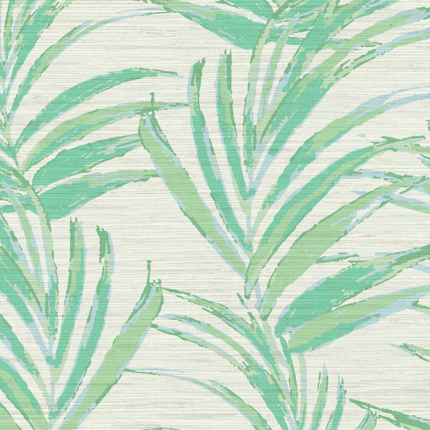 grasscloth printed wallpaper of linear twisted palm leaves vertical oversized stripes Grasscloth Natural Textured Eco-Friendly Non-toxic High-quality Sustainable practices Sustainability Interior Design Wall covering Bold Wallpaper Custom Tailor-made Retro chic Tropical jungle beverly hills hilton hotel palm print garden botanical Coastal Seashore Waterfront Vacation home styling Retreat Relaxed beach vibes Beach cottage Shoreline beverly hills hotel ocean blue sky light baby pastel green mint sage