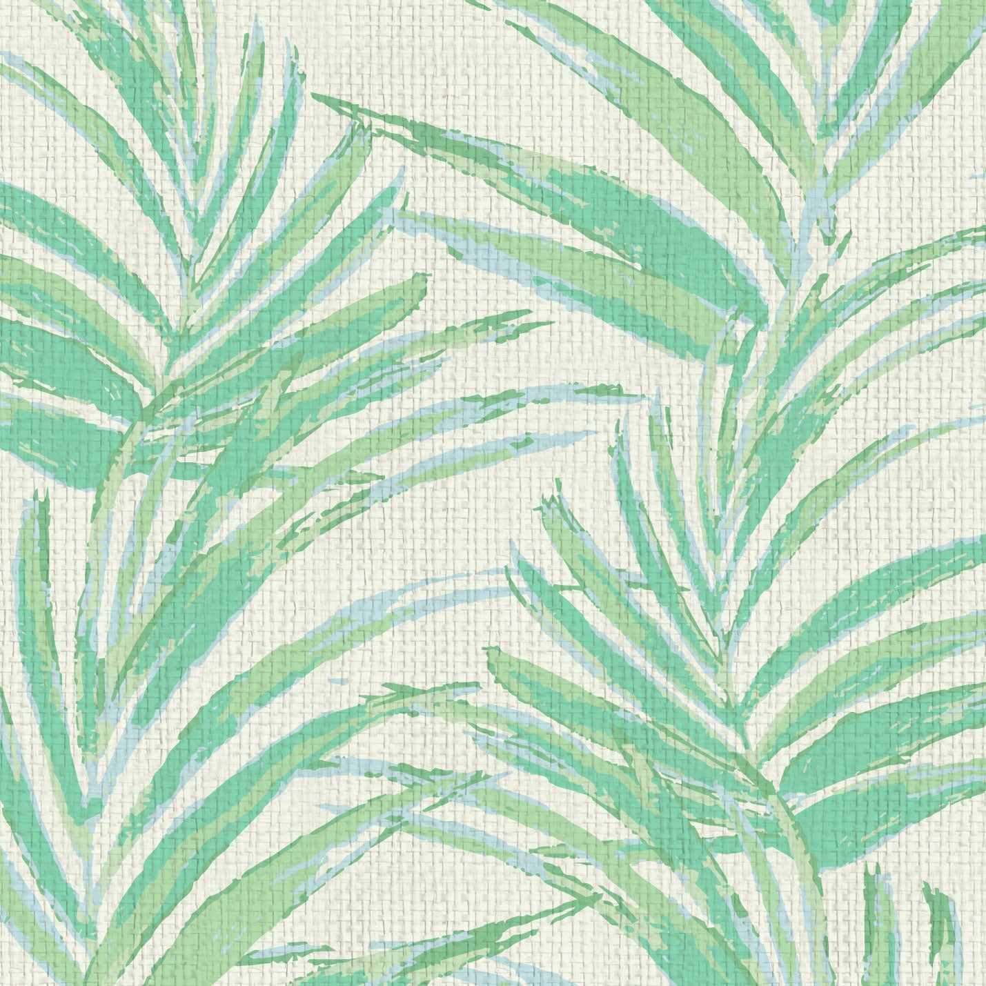paper weave printed wallpaper of linear twisted palm leaves vertical oversized stripes Grasscloth Natural Textured Eco-Friendly Non-toxic High-quality Sustainable practices Sustainability Interior Design Wall covering Bold Wallpaper Custom Tailor-made Retro chic Tropical jungle beverly hills hilton hotel palm print garden botanical Coastal Seashore Waterfront Vacation home styling Retreat Relaxed beach vibes Beach cottage Shoreline beverly hills hotel ocean blue white cream mint green