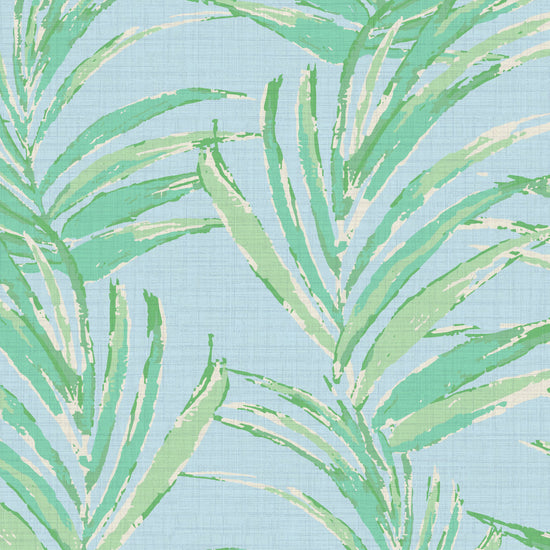 Fern Forest Striped Leaf Textured Performance Vinyl Wallpaper in Ocean Waves Blue