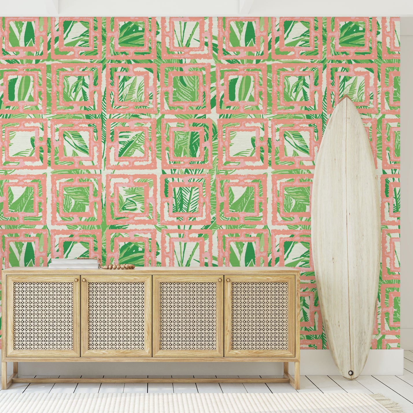 Grasscloth wallpaper Natural Textured Eco-Friendly Non-toxic High-quality  Sustainable Interior Design Bold Custom Tailor-made Retro chic Grand millennial Maximalism  Traditional Dopamine decor Tropical Jungle Coastal Garden Seaside Seashore Waterfront Retreat Relaxed beach vibes Beach cottage Shoreline Oceanfront Nautical Cabana preppy palm leaves breeze blocks pink palm beach palm springs stripes geometric green bright