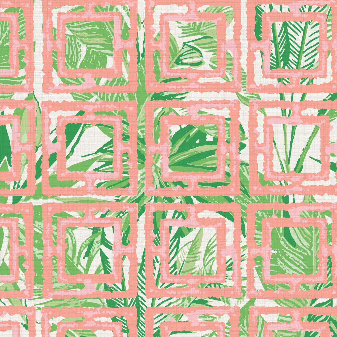 Freeze Frame Palm Leaf Breeze Block Textured Performance Vinyl Wallpaper in Pink Carnation