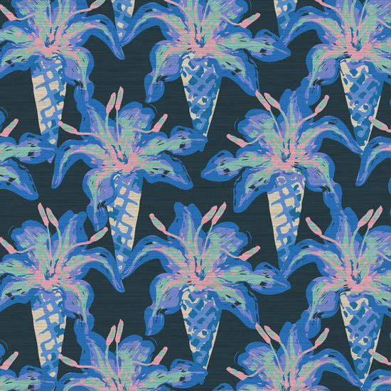 Grasscloth wallpaper Natural Textured Eco-Friendly Non-toxic High-quality  Sustainable Interior Design Bold Custom Tailor-made Retro chic Tropical Jungle garden nature inspired floral botanical flowers bouquet black blue purple