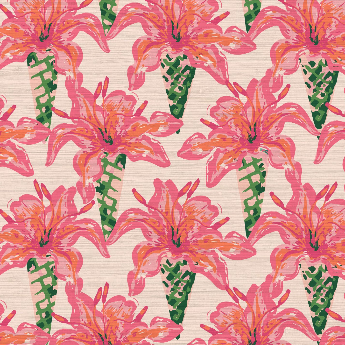 Grasscloth wallpaper Natural Textured Eco-Friendly Non-toxic High-quality  Sustainable Interior Design Bold Custom Tailor-made Retro chic Tropical Jungle garden nature inspired floral botanical flowers bouquet pink rose hot pink preppy