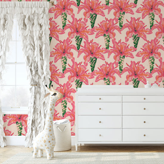 wallpaper Natural Textured Eco-Friendly Non-toxic High-quality Sustainable Interior Design Bold Custom Tailor-made Retro chic Tropical Jungle garden nature inspired floral botanical flowers bouquet pink rose hot pink preppy paper weave paperweave basketweave basket weave