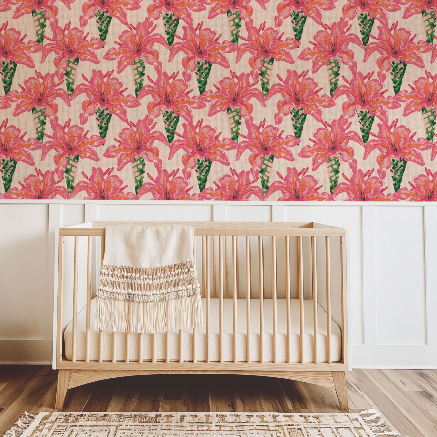 wallpaper Natural Textured Eco-Friendly Non-toxic High-quality Sustainable Interior Design Bold Custom Tailor-made Retro chic Tropical Jungle garden nature inspired floral botanical flowers bouquet pink rose hot pink preppy paper weave paperweave basketweave basket weave