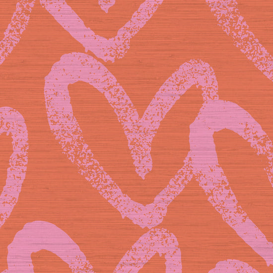 printed grasscloth wallpaper oversized heart print assortment collaboration with House of Shannon shan Natural Textured Eco-Friendly Non-toxic High-quality  Sustainable practices Sustainability Interior Design Wall covering Bold Wallpaper Custom Tailor-made Retro chic kids playroom hand drawn fun pink coral hot pink red orange