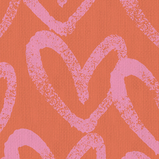 printed paperweave paper weave basketweave wallpaper oversized heart print assortment collaboration with House of Shannon shan Natural Textured Eco-Friendly Non-toxic High-quality  Sustainable practices Sustainability Interior Design Wall covering Bold Wallpaper Custom Tailor-made Retro chic kids playroom hand drawn fun pink coral hot pink red orange