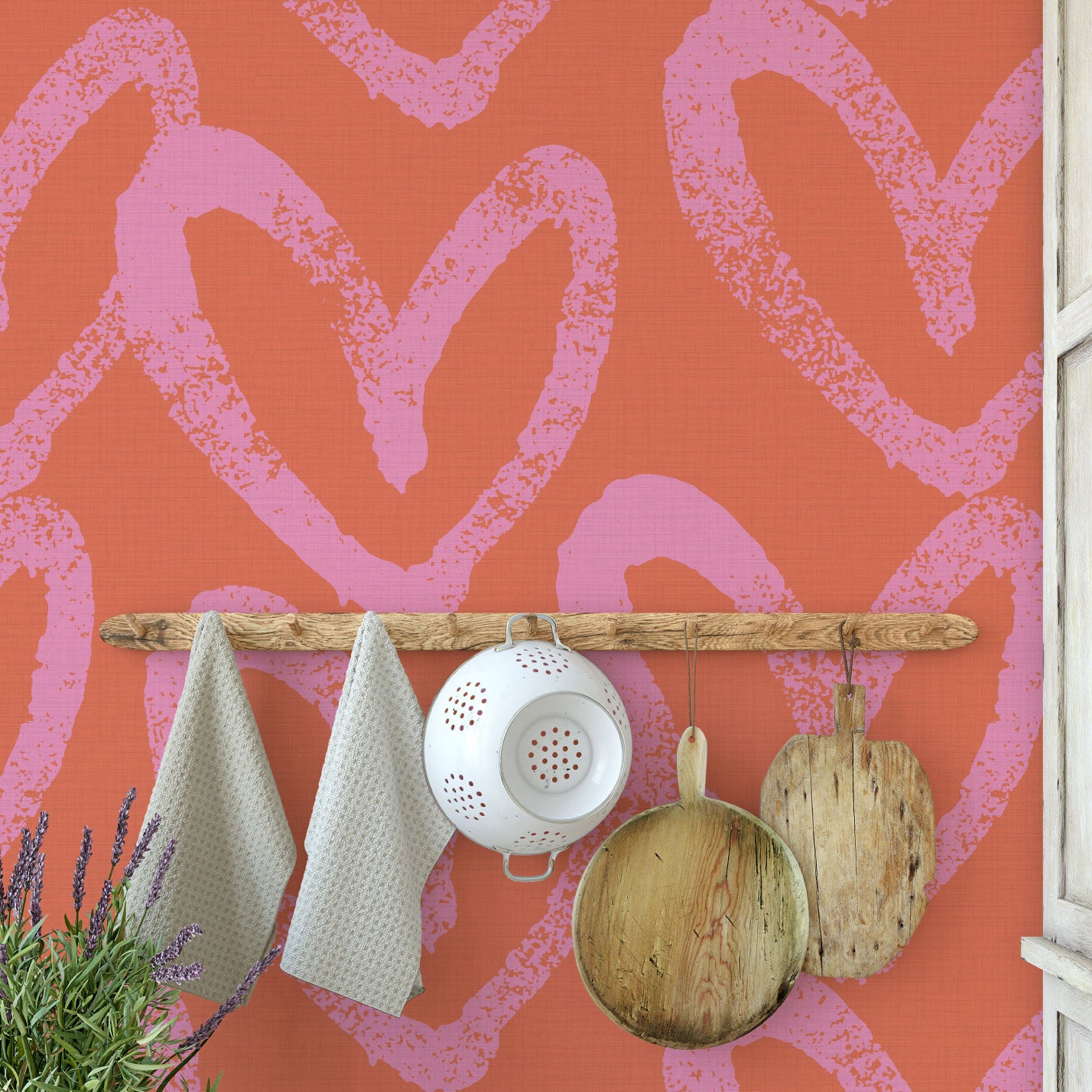 House of Shan Heart & Soul Textured Performance Vinyl Wallpaper in Love to Grow Red