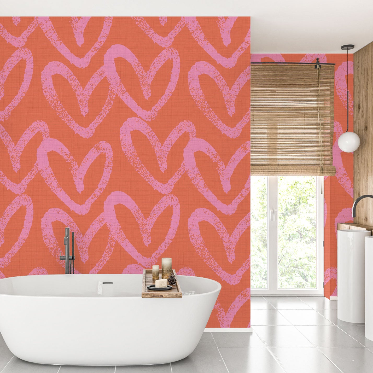 House of Shan Heart & Soul Textured Performance Vinyl Wallpaper in Love to Grow Red