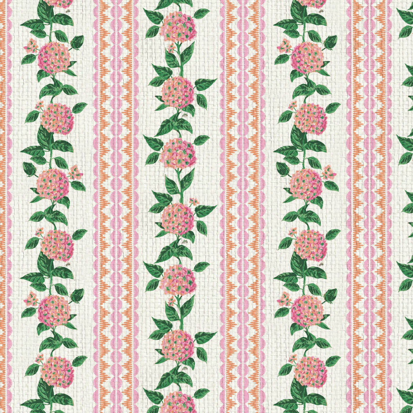 Grasscloth wallpaper Natural Textured Eco-Friendly Non-toxic High-quality Sustainable Interior Design Bold Custom Tailor-made Retro chic Grand millennial Maximalism Traditional Dopamine decor preppy garden botanical hydrangea floral stripe leaf lace pink orange purple girl nursery kid feminine grandma chic cottage core traditional american countryside