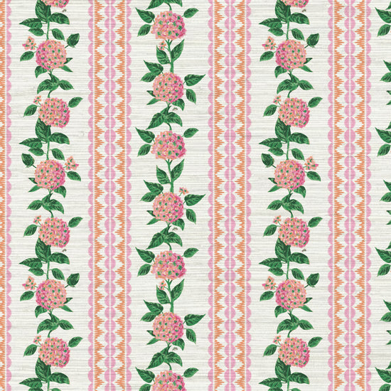 Grasscloth wallpaper Natural Textured Eco-Friendly Non-toxic High-quality Sustainable Interior Design Bold Custom Tailor-made Retro chic Grand millennial Maximalism Traditional Dopamine decor preppy garden botanical hydrangea floral stripe leaf lace pink orange purple girl nursery kid feminine grandma chic cottage core traditional american countryside