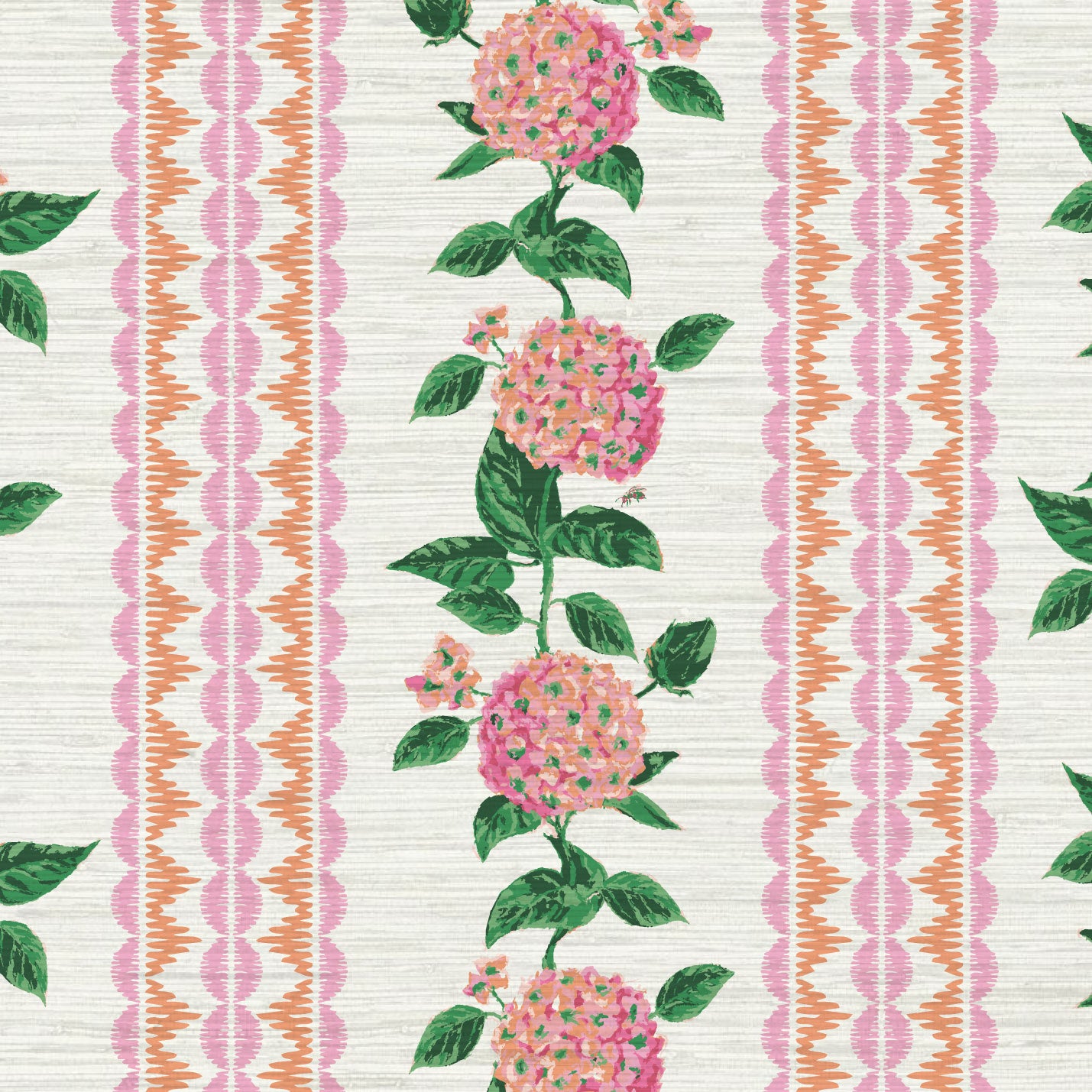 Grasscloth wallpaper Natural Textured Eco-Friendly Non-toxic High-quality Sustainable Interior Design Bold Custom Tailor-made Retro chic Grand millennial Maximalism Traditional Dopamine decor preppy garden botanical hydrangea floral stripe leaf lace pink orange purple girl nursery kid feminine grandma chic cottage core traditional american countryside