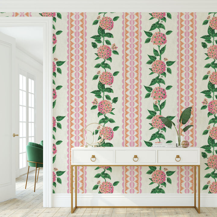 Grasscloth Paper Weave wallpaper Natural Textured Eco-Friendly Non-toxic High-quality Sustainable Interior Design Bold Custom Tailor-made Retro chic Grand millennial Maximalism Traditional Dopamine decor preppy garden botanical hydrangea floral stripe leaf lace pink orange purple girl nursery kid feminine grandma chic cottage core traditional american countryside paperweave