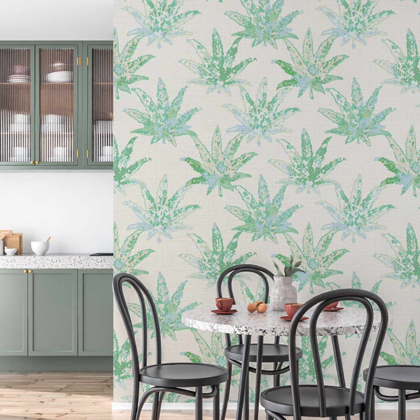 High Times at Ridgemont Marijuana Leaf Textured Performance Vinyl Wallpaper in Jungle Green