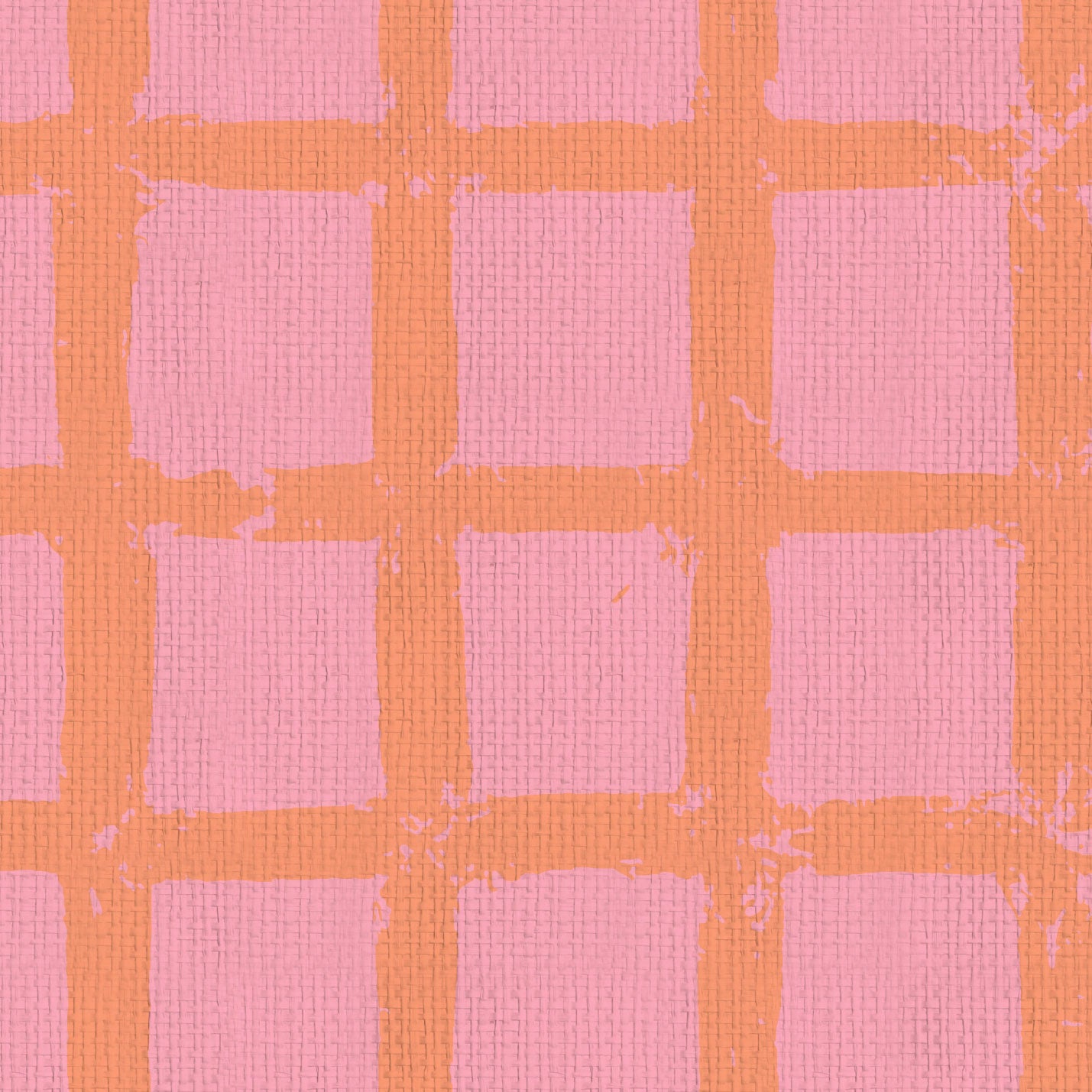 paper weave paperweave wallpaper in hand painted square pattern emulating window panes in an oversized plaid layout with a french blue base on cream printGrasscloth wallpaper Natural Textured Eco-Friendly Non-toxic High-quality Sustainable Interior Design Bold Custom Tailor-made Retro chic Bold coastal pink orange coral red hot pink