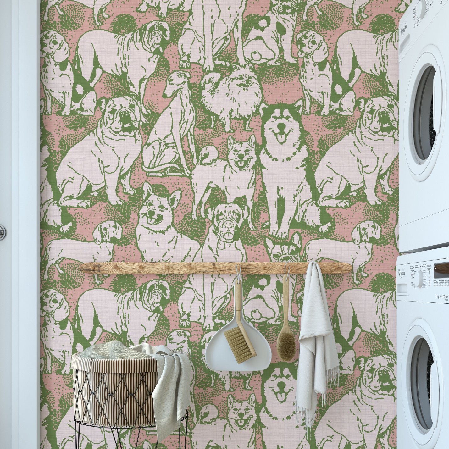 Hughes' Hounds Dog Textured Performance Vinyl Wallpaper in Call Me Olive