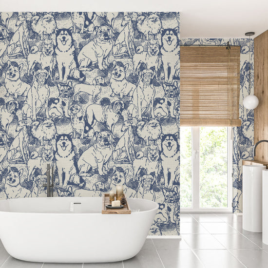 Hughes' Hounds Dog Textured Performance Vinyl Wallpaper in Dog House Blues