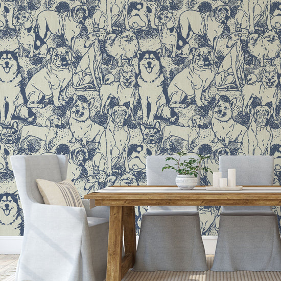 dog printed paper weave paperweave wallpaper puppy huskie, bulldogs, mastiff, wiener, beagles, yorkie Natural Textured Eco-Friendly Non-toxic High-quality Sustainable Interior Design Bold Custom kids mudroom veterinary grooming animal pink olive cream white off-white navy slate grey neutral