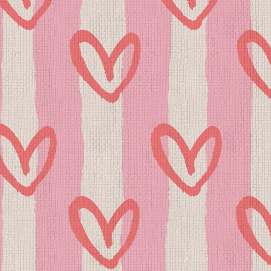 hearts vertical wide stripes house of shan collaboration kids playroom nursery Grasscloth wallpaper Natural Textured Eco-Friendly Non-toxic High-quality  Sustainable Interior Design Bold Custom Tailor-made Retro chic Bold fun pink red white nursery girl bedroom paperweave paper weave