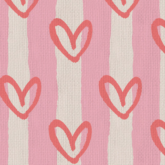 hearts vertical wide stripes house of shan collaboration kids playroom nursery Grasscloth wallpaper Natural Textured Eco-Friendly Non-toxic High-quality  Sustainable Interior Design Bold Custom Tailor-made Retro chic Bold fun pink red white nursery girl bedroom paperweave paper weave