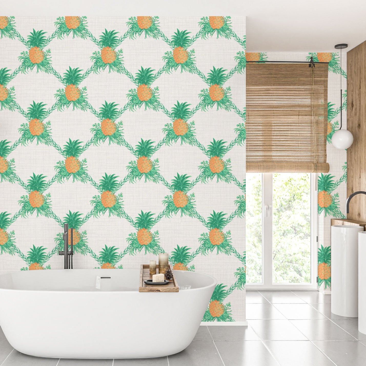 I’m Still Standing Pineapple Lattice Textured Performance Vinyl Wallpaper in Jungle Green