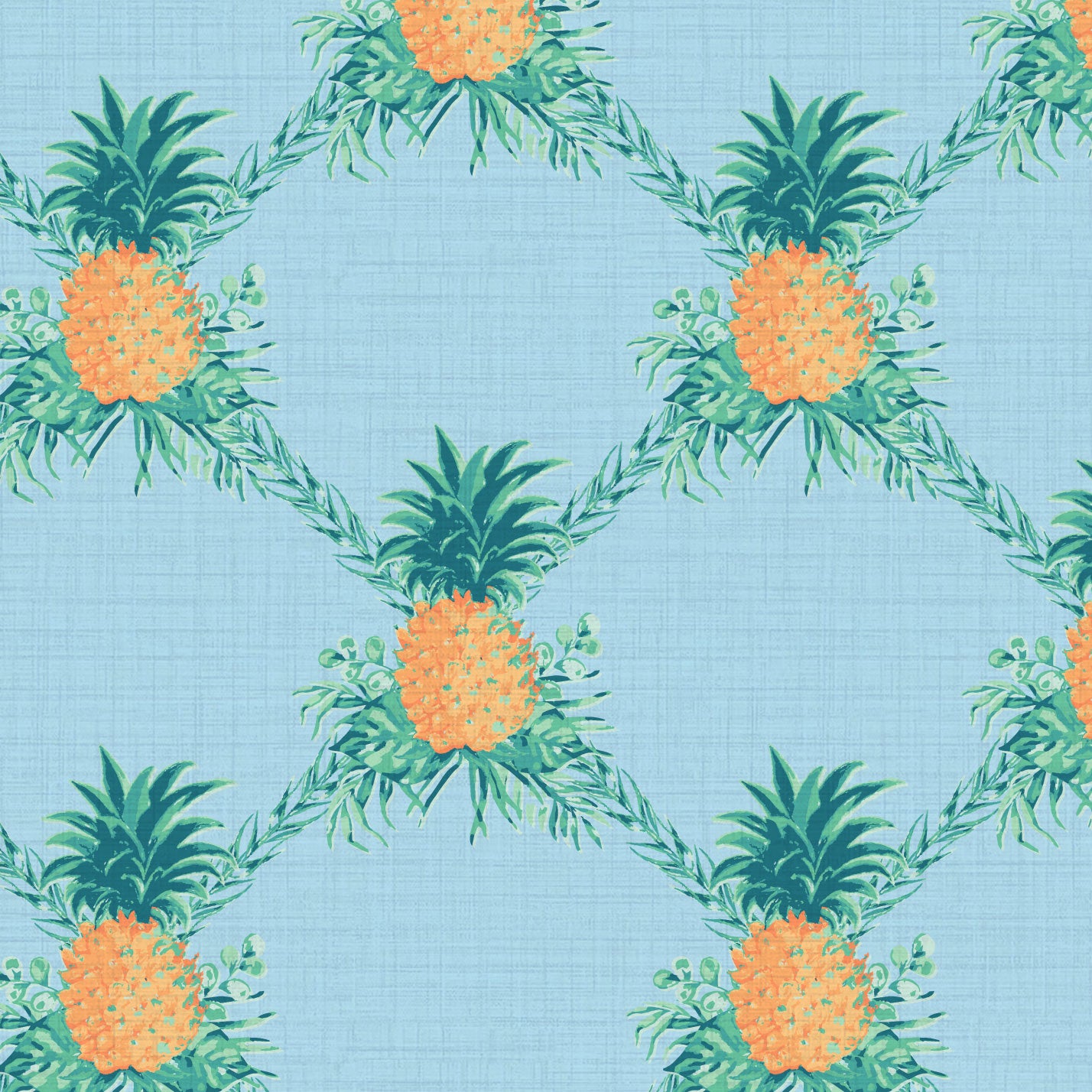 I’m Still Standing Pineapple Lattice Textured Performance Vinyl Wallpaper in Ocean Waves Blue