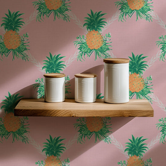 I’m Still Standing Pineapple Lattice Textured Performance Vinyl Wallpaper in Pink Carnation