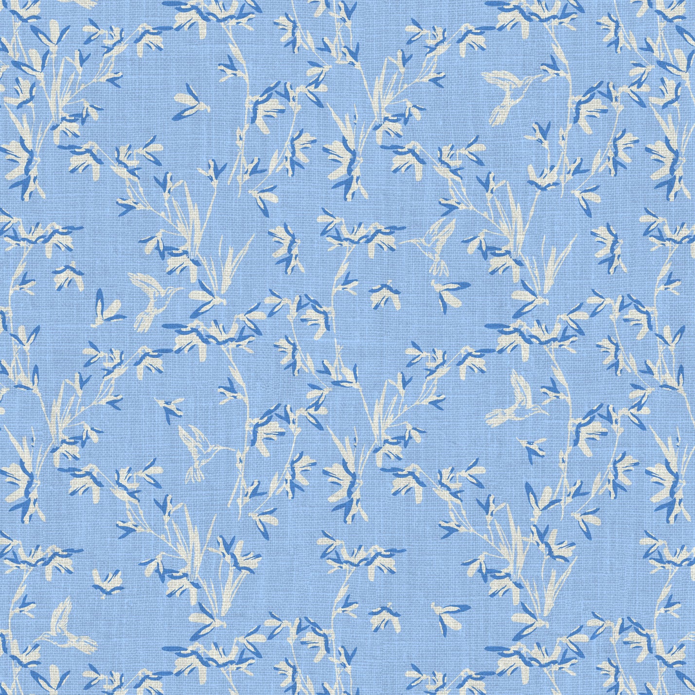 Chinoiserie Chinese Chinz Natural Textured Eco-Friendly Non-toxic High-quality  Sustainable practices Sustainability Wall covering Wallcovering Wallpaper Custom interior Bespoke Tailor-made Nature inspired Bold Garden Wallpaper floral tree bird animal hummingbird garden tree asian inspired nursery feminine girl bedroom french blue blue light blue dusty blue linen luxury