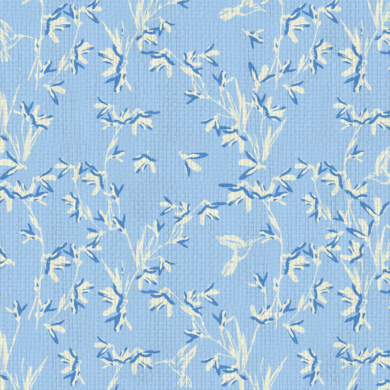 Chinoiserie Chinese Chinz Natural Textured Eco-Friendly Non-toxic High-quality  Sustainable practices Sustainability Wall covering Wallcovering Wallpaper Custom interior Bespoke Tailor-made grasscloth Nature inspired Bold Garden Wallpaper floral tree bird animal hummingbird garden tree asian inspired nursery feminine girl bedroom french blue blue light blue dusty blue paperweave paper weave