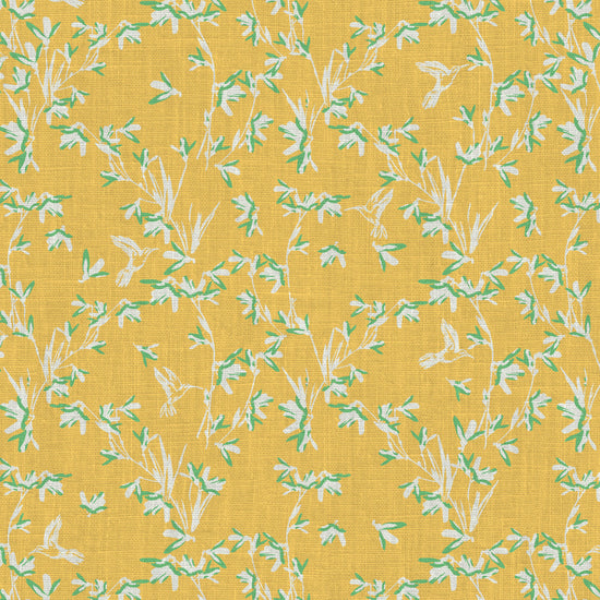 Chinoiserie Chinese Chinz Natural Textured Eco-Friendly Non-toxic High-quality  Sustainable practices Sustainability Wall covering Wallcovering Wallpaper Custom interior Bespoke Tailor-made Nature inspired Bold Garden Wallpaper floral tree bird animal hummingbird garden tree asian inspired nursery feminine girl bedroom linen luxury gold golden yellow butter marigold green