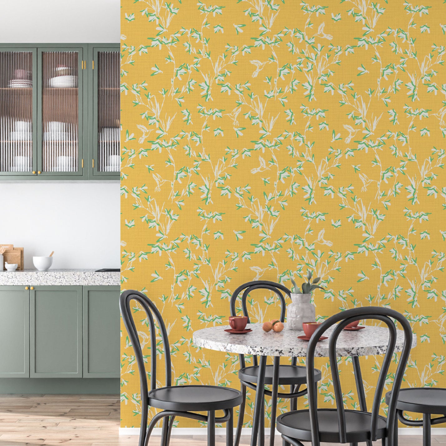 In Between Days Botanical Textured Performance Vinyl Wallpaper in Yellow Submarine