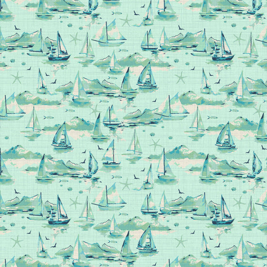 Islands in the Stream Preppy Sailboat Textured Performance Vinyl Wallpaper in Bahama Blue