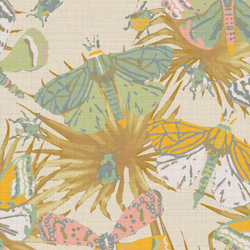 Vinyl wallpaper Textured High-quality  Interior Design Bold Custom Tailor-made Retro chic Bold tropical butterfly bug palm leaves animals botanical garden nature kids playroom beige neutral cream performance vinyl waterproof washable moisture resistant commercial fire rated