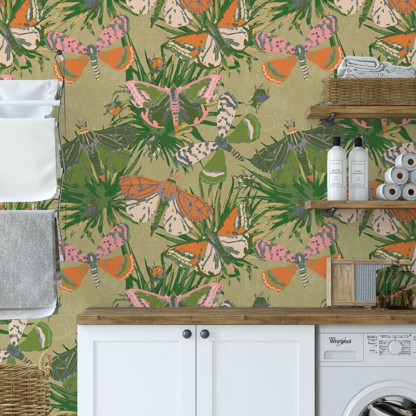 Jitterbug Butterfly Botanical Textured Performance Vinyl Wallpaper in Go Go Green