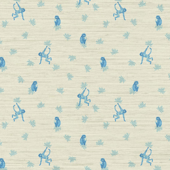 Grasscloth wallpaper Natural Textured Eco-Friendly Non-toxic High-quality  Sustainable Interior Design Bold Custom Tailor-made Retro chic Grandmillennial Maximalism  Traditional Dopamine decor tropical jungle kid playroom animal monkey chintz chinoiserie preppy playroom nursery bathroom french blue light sky ocean white cream neutral mini icon