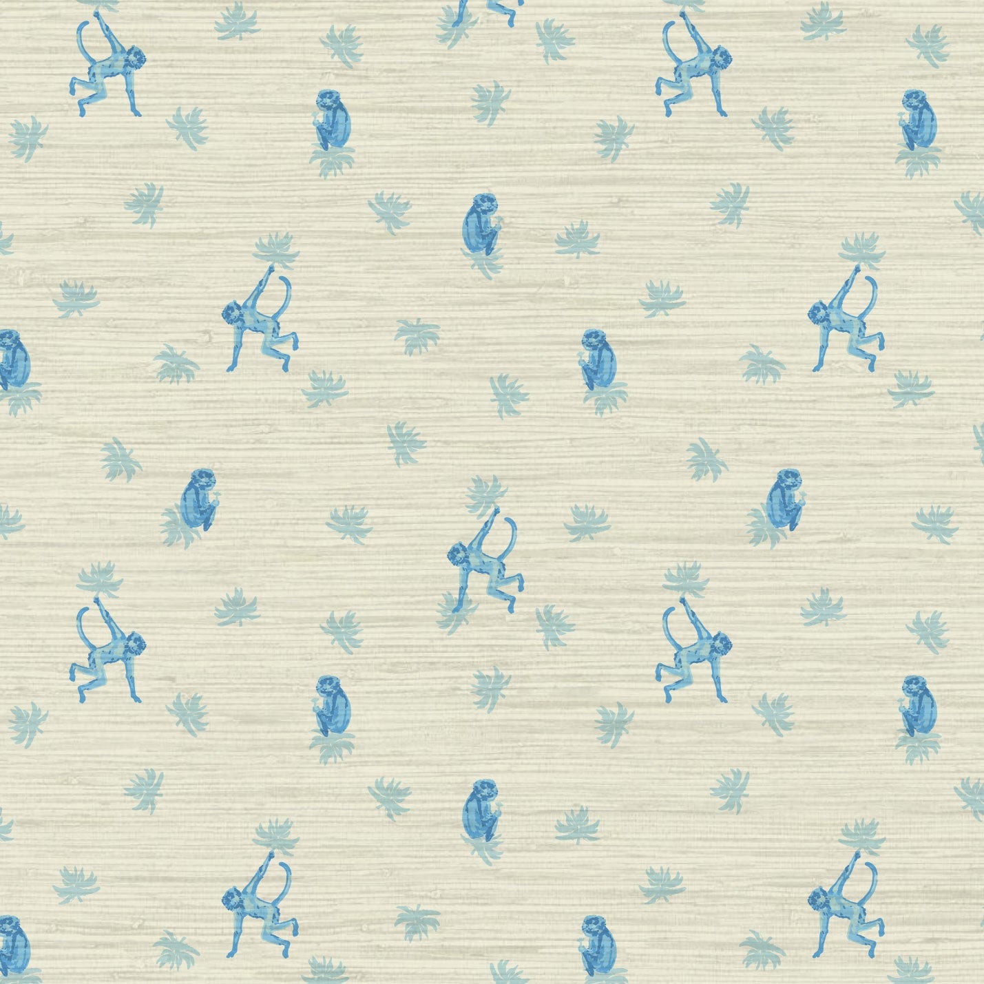 Grasscloth wallpaper Natural Textured Eco-Friendly Non-toxic High-quality  Sustainable Interior Design Bold Custom Tailor-made Retro chic Grandmillennial Maximalism  Traditional Dopamine decor tropical jungle kid playroom animal monkey chintz chinoiserie preppy playroom nursery bathroom french blue light sky ocean white cream neutral mini icon