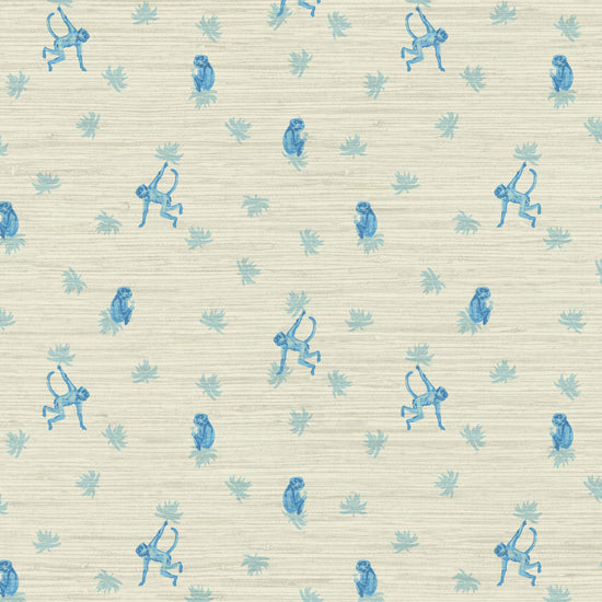 Grasscloth wallpaper Natural Textured Eco-Friendly Non-toxic High-quality  Sustainable Interior Design Bold Custom Tailor-made Retro chic Grandmillennial Maximalism  Traditional Dopamine decor tropical jungle kid playroom animal monkey chintz chinoiserie preppy playroom nursery bathroom french blue light sky ocean white cream neutral mini icon